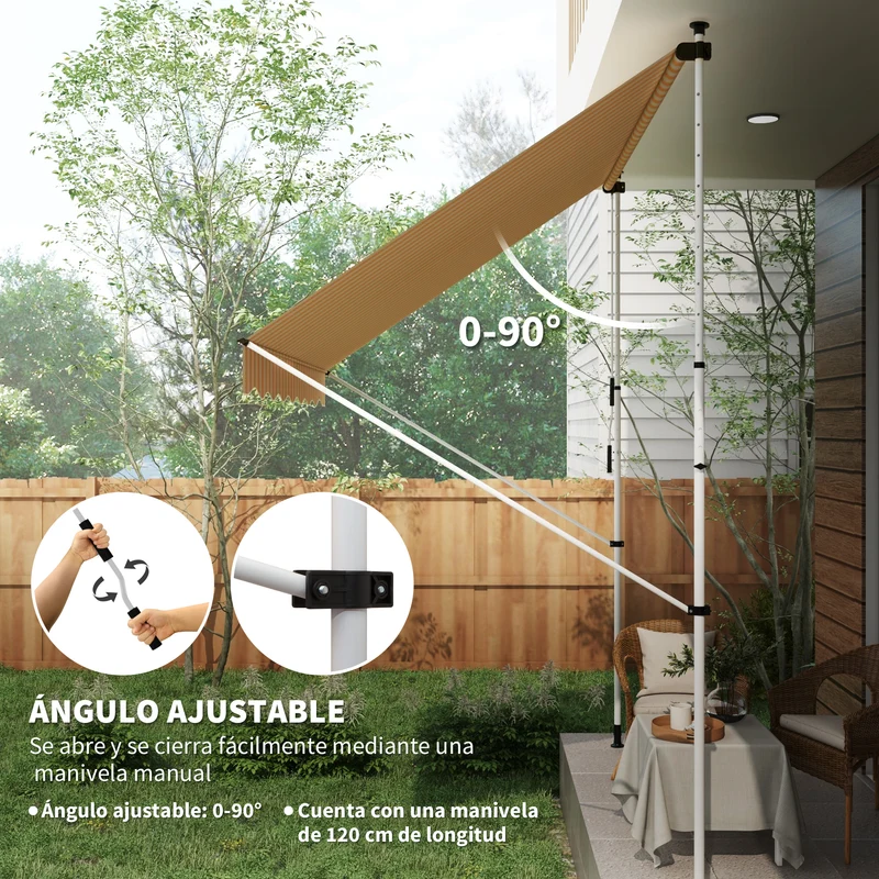 Outsunny Toldo Manual Retráctil 300x150x170-280 Cm Con Altura Ajustable Naranja