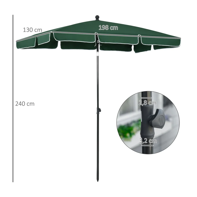 Outsunny Sombrilla De Jardín De Aluminio 2x1,3x2,5 M Verde