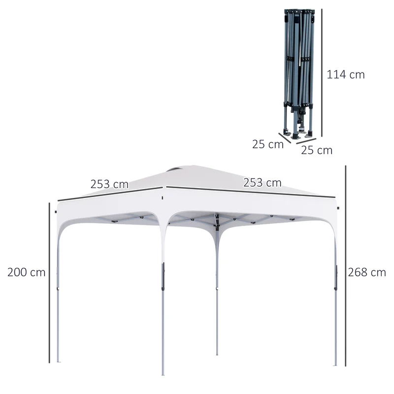 Outsunny Carpa Plegable 2,5x2,5x2,7 M Con Altura Ajustable Anti-uv Blanco