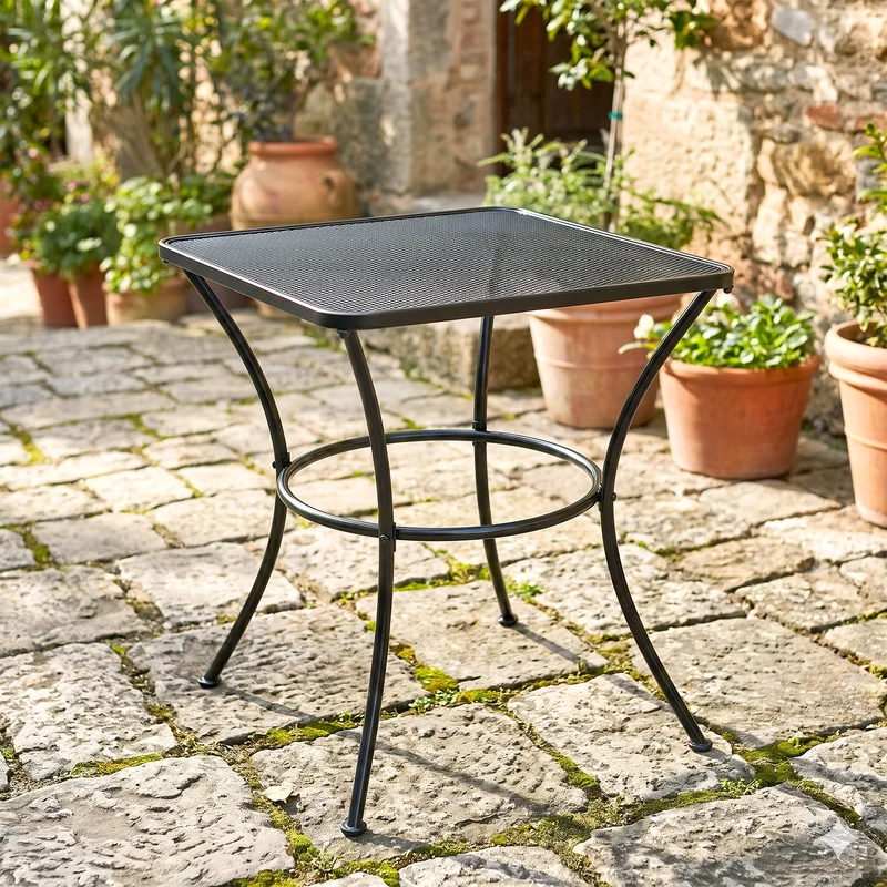 Outsunny Mesa De Jardín Cuadrada De Metal Para Terraza Balcón 45x45x50 Cm Negro