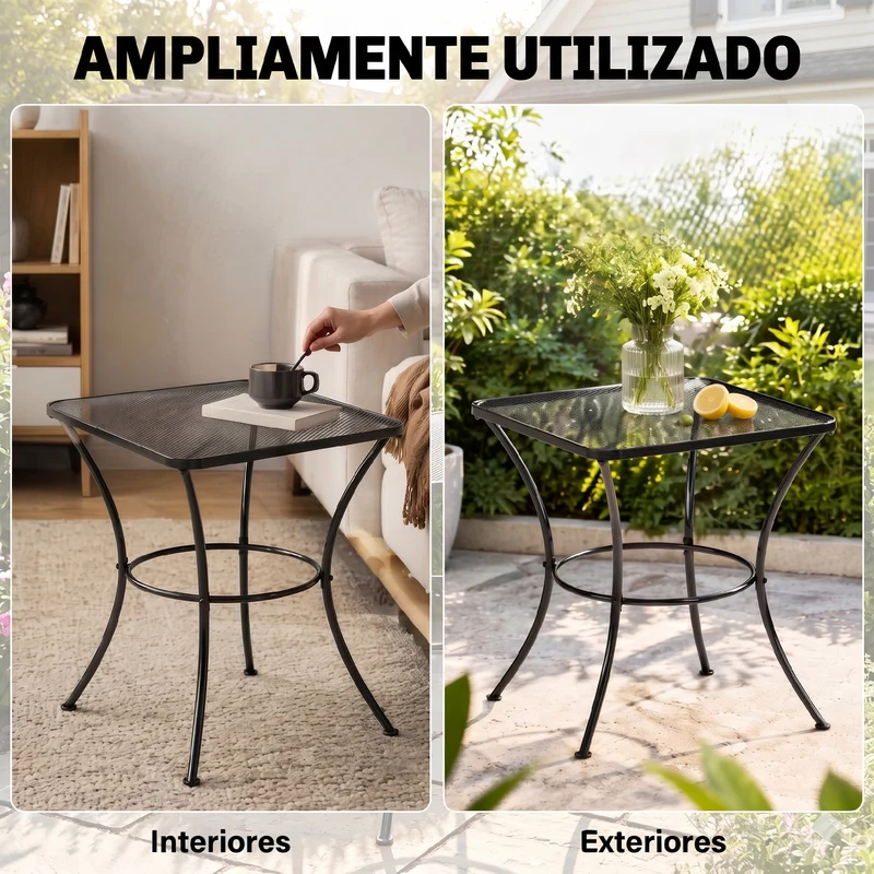 Outsunny Mesa De Jardín Cuadrada De Metal Para Terraza Balcón 45x45x50 Cm Negro