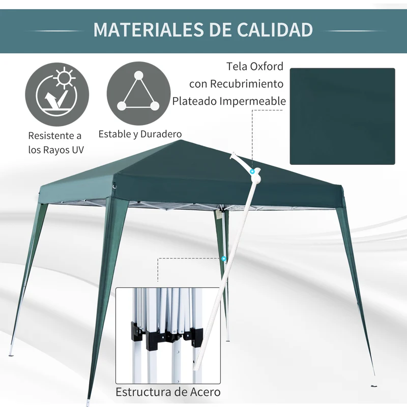 Outsunny Carpa Plegable 2,4x2,4m De Jardín Diseño Pop Up Cenador De Acero Y Tela
