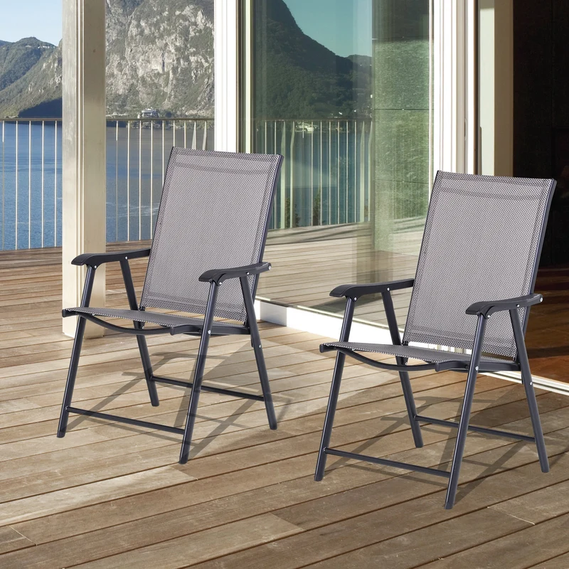 Outsunny Conjunto De 2 Sillas Plegables Con Reposabrazos Para Jardín O Terraza