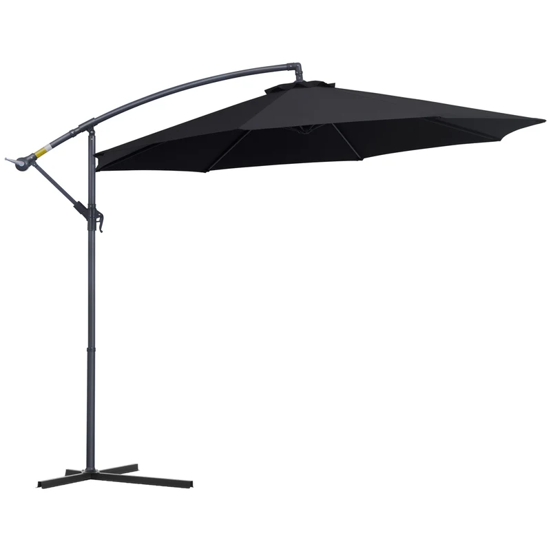 Outsunny Sombrilla De Jardín Ø295x250cm Inclinable Manivela Base Cruzada Negro
