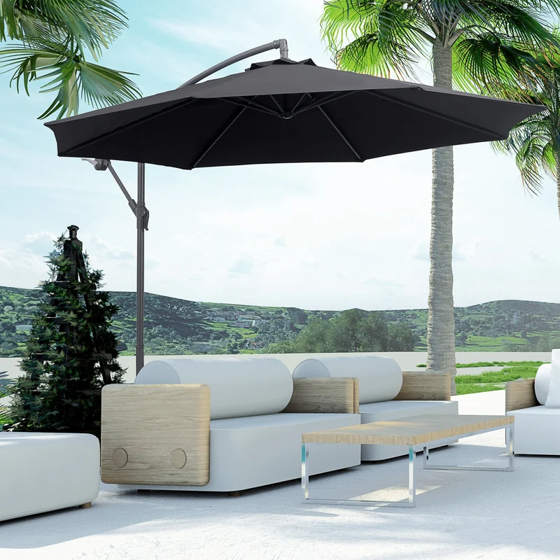 Outsunny Sombrilla De Jardín Ø295x250cm Inclinable Manivela Base Cruzada Negro