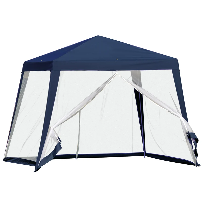 Outsunny Carpa De Jardín 3x3 M Con 4 Paredes Laterales Mosquitera Exterior Azul