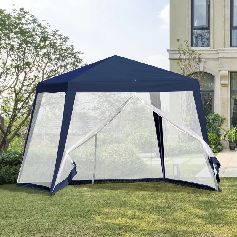 Outsunny Carpa De Jardín 3x3 M Con 4 Paredes Laterales Mosquitera Exterior Azul