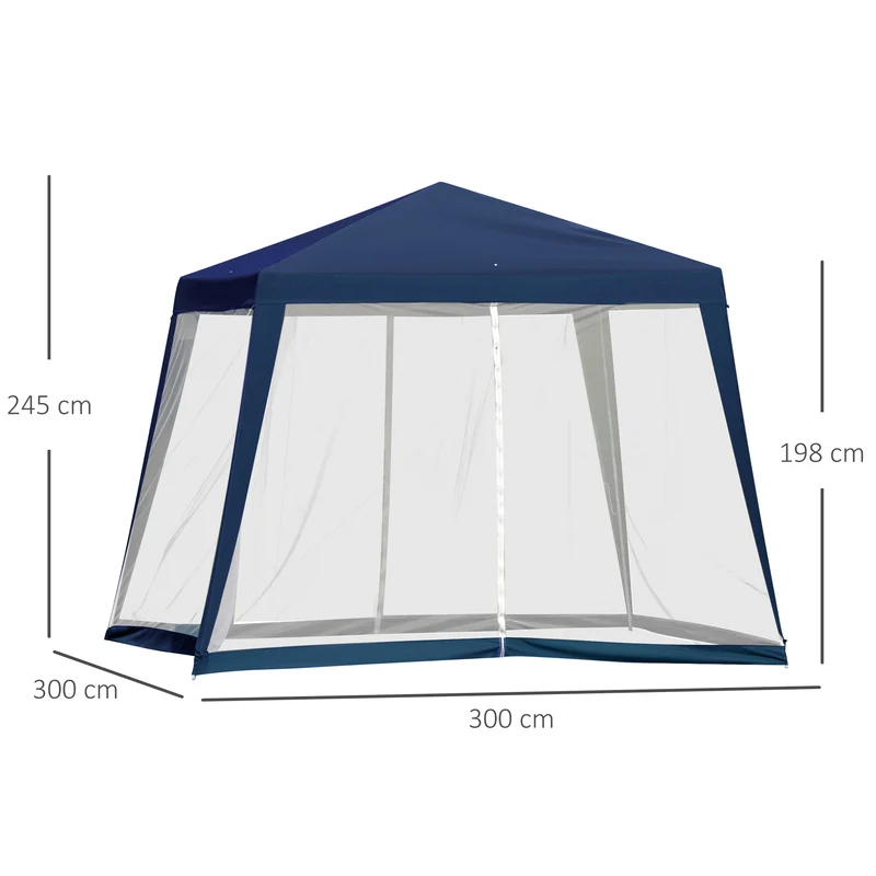 Outsunny Carpa De Jardín 3x3 M Con 4 Paredes Laterales Mosquitera Exterior Azul