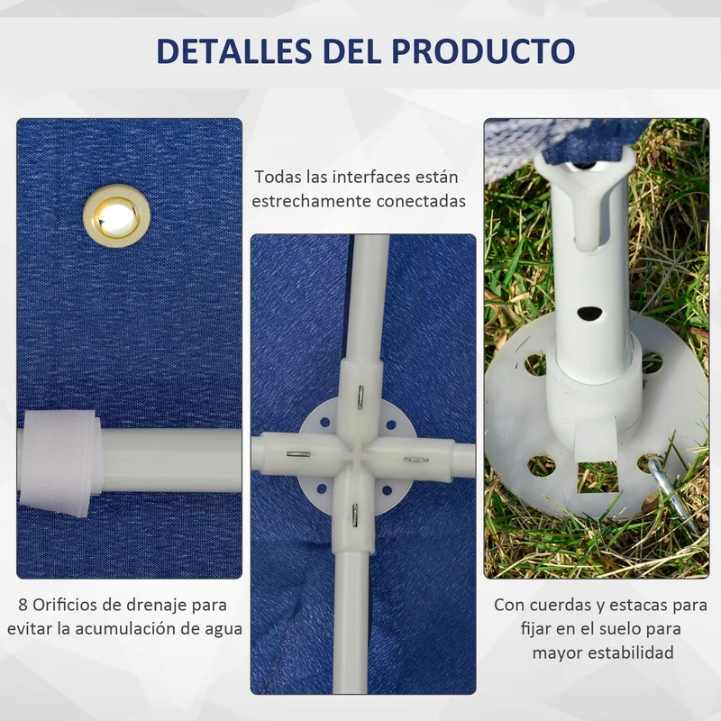 Outsunny Carpa De Jardín 3x3 M Con 4 Paredes Laterales Mosquitera Exterior Azul