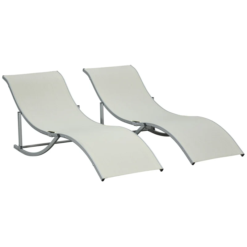 Outsunny 2 Tumbonas Plegables Forma De S Aluminio Texteline Para Terraza Crema
