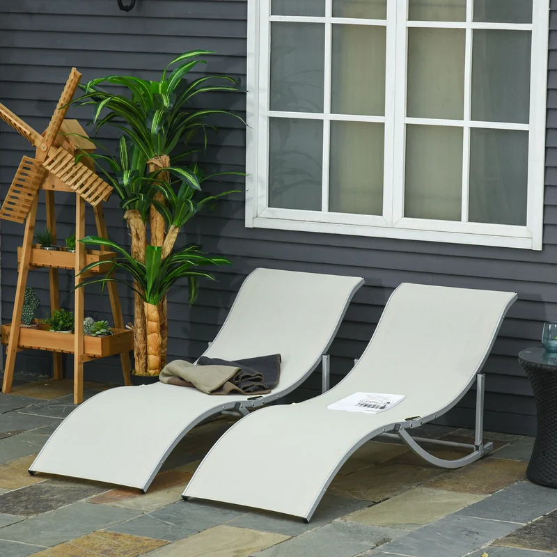 Outsunny 2 Tumbonas Plegables Forma De S Aluminio Texteline Para Terraza Crema
