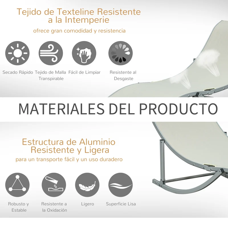 Outsunny 2 Tumbonas Plegables Forma De S Aluminio Texteline Para Terraza Crema
