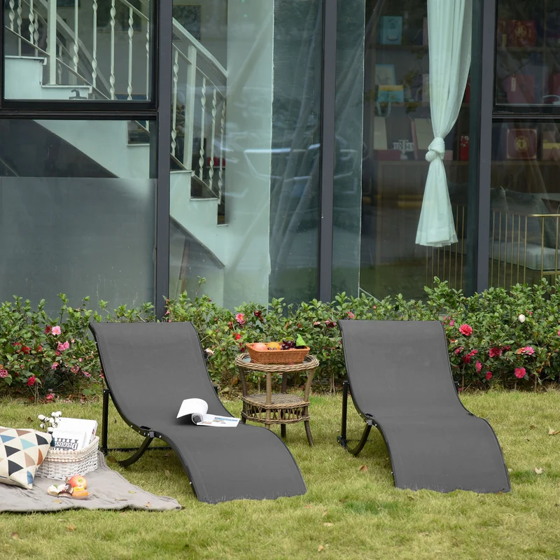 Outsunny Juego De 2 Tumbonas Plegables Con Marco De Aluminio 165x61x63 Cm Gris