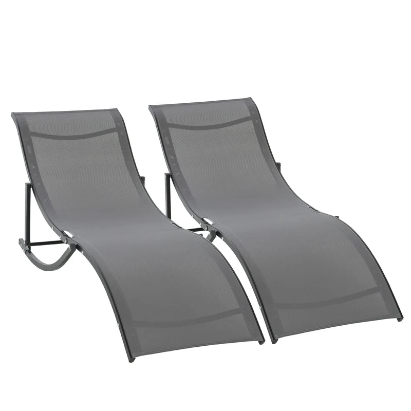Outsunny Juego De 2 Tumbonas Plegables Con Marco De Aluminio 165x61x63 Cm Gris