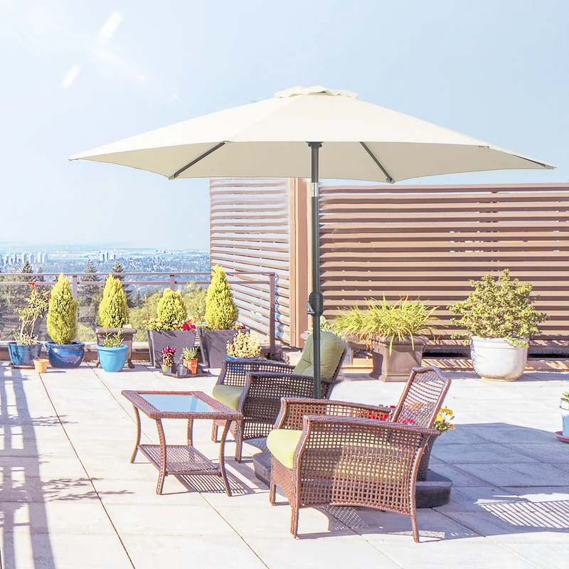 Outsunny Sombrilla De Jardín Ø260x235cm Reclinable Con Manivela 6 Varillas Crema
