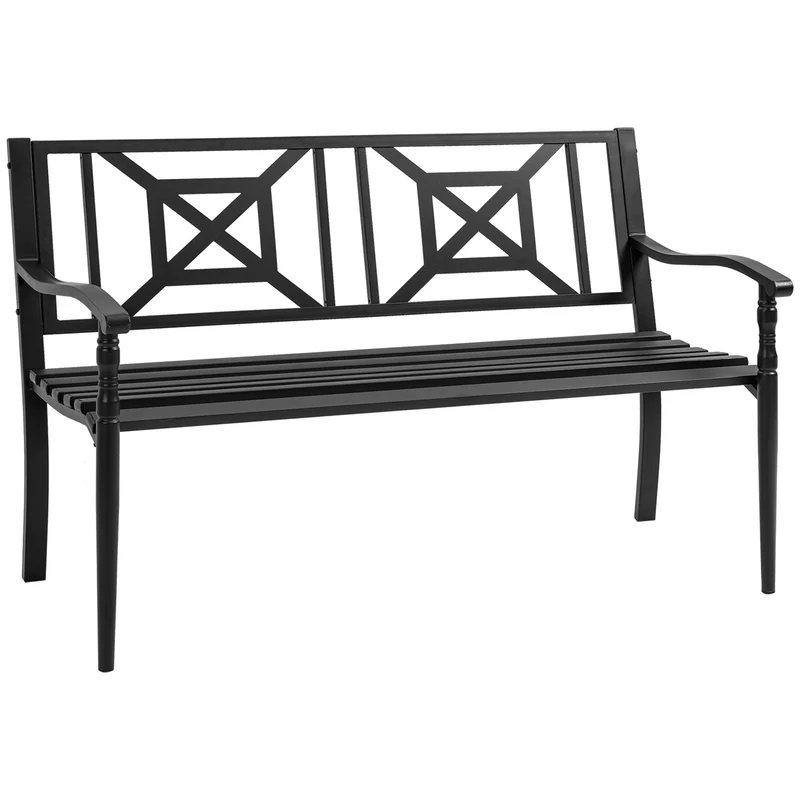 Outsunny Banco Jardín 2 Plazas Acero Con Reposabrazos Para Terraza Carga 240 Kg