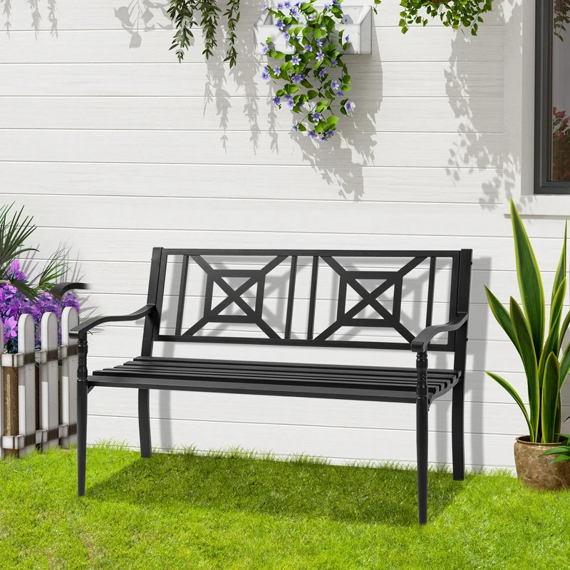 Outsunny Banco Jardín 2 Plazas Acero Con Reposabrazos Para Terraza Carga 240 Kg