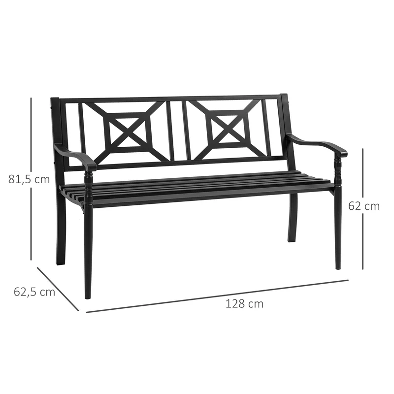 Outsunny Banco Jardín 2 Plazas Acero Con Reposabrazos Para Terraza Carga 240 Kg