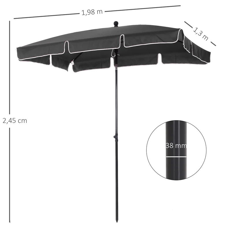 Outsunny Sombrilla De Jardín De Aluminio 2x1,3x2,5 M Gris