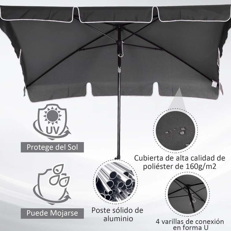 Outsunny Sombrilla De Jardín De Aluminio 2x1,3x2,5 M Gris