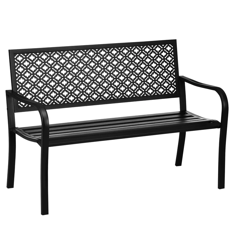 Outsunny Banco De Jardín De Acero 2 Plazas Con Respaldo Decorativo 127x63x83 Cm
