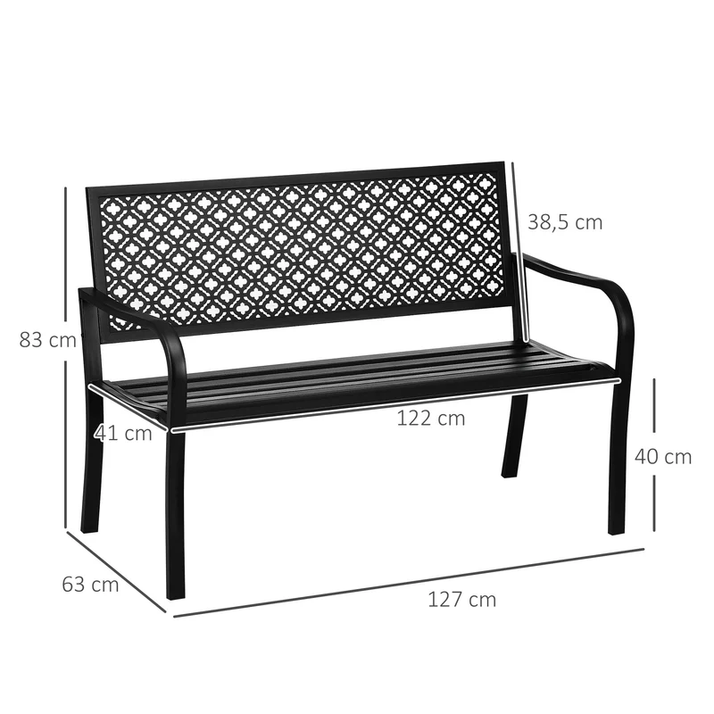 Outsunny Banco De Jardín De Acero 2 Plazas Con Respaldo Decorativo 127x63x83 Cm