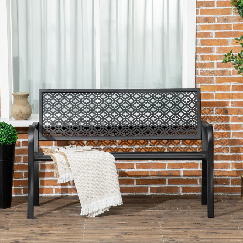 Outsunny Banco De Jardín De Acero 2 Plazas Con Respaldo Decorativo 127x63x83 Cm