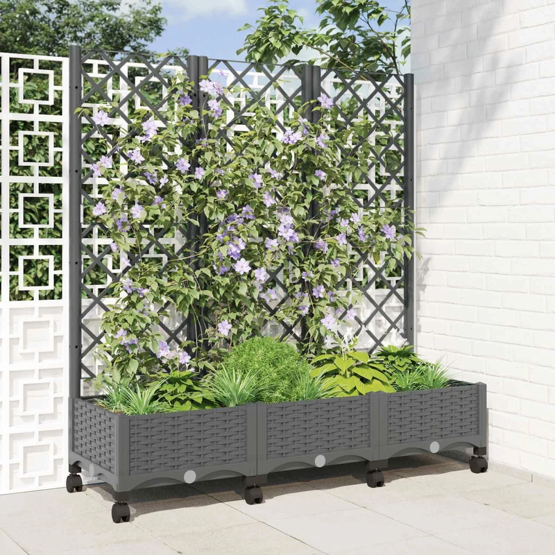 Jardinera Con Enrejado Y Ruedas Gris Claro 120 X 40 X 131,5 Cm