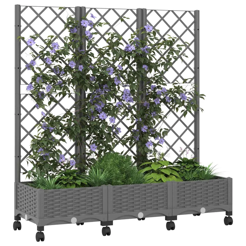 Jardinera Con Enrejado Y Ruedas Gris Claro 120 X 40 X 131,5 Cm