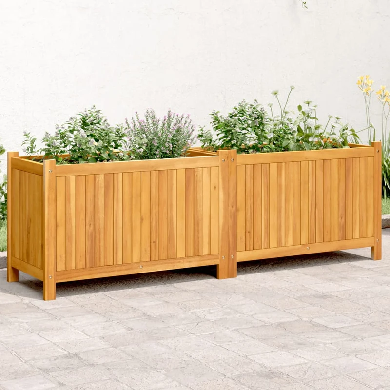 Jardinera Con Forro Madera Maciza De Acacia 153x38,5x50 Cm