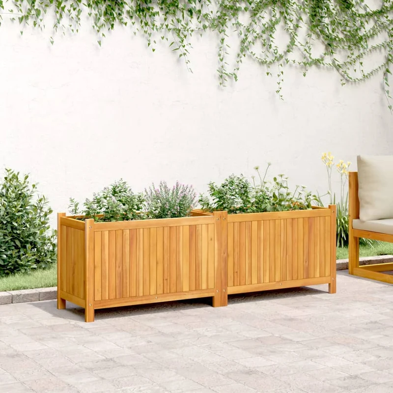 Jardinera Con Forro Madera Maciza De Acacia 153x38,5x50 Cm