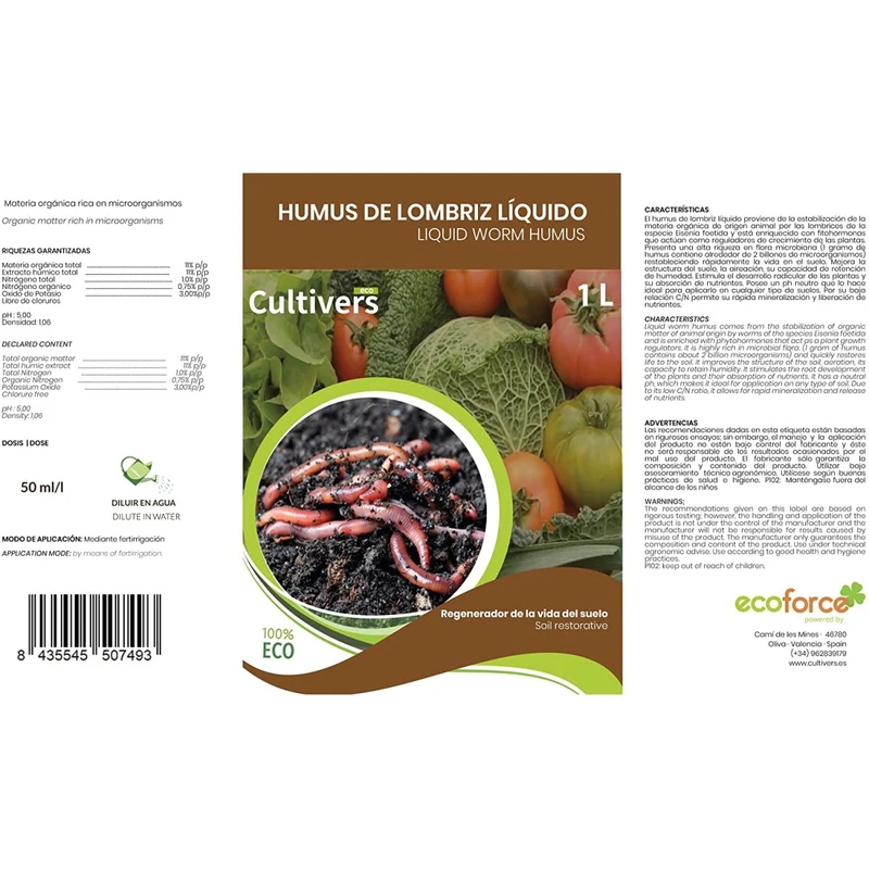 Humus De Lombriz Líquido Cultivers 5 L