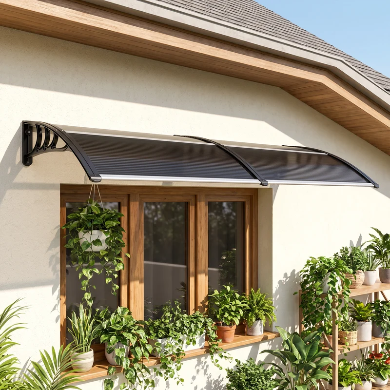 Outsunny Marquesina Exterior Para Puertas Y Ventanas 196x75 Cm Negro