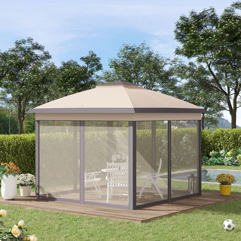 Outsunny Carpa Plegable 3,3x3,3 M Con Altura Ajustable Doble Techo Anti-uv Beige