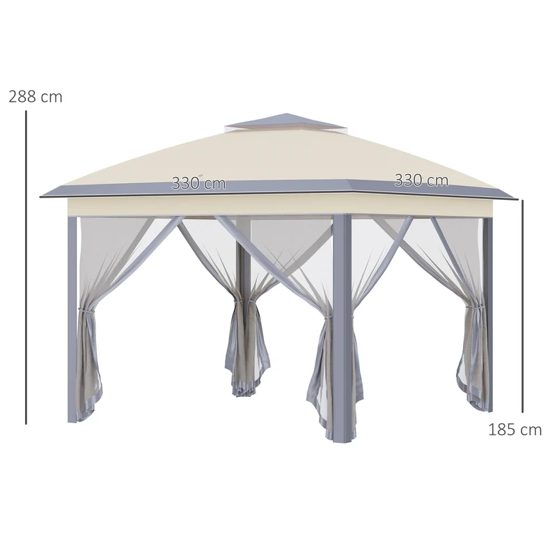 Outsunny Carpa Plegable 3,3x3,3 M Con Altura Ajustable Doble Techo Anti-uv Beige
