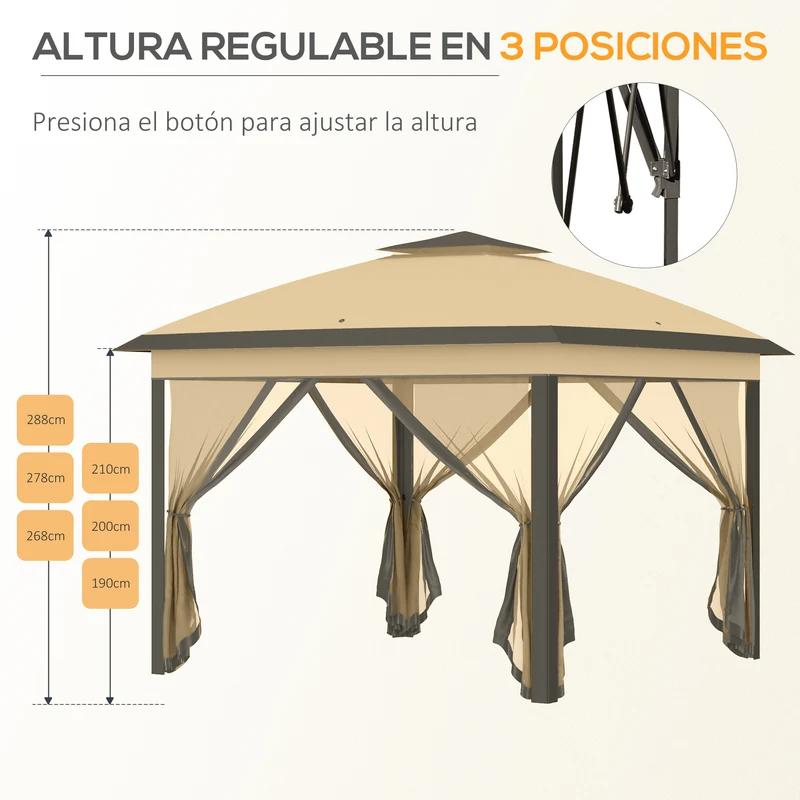 Outsunny Carpa Plegable 3,3x3,3 M Con Altura Ajustable Doble Techo Anti-uv Beige