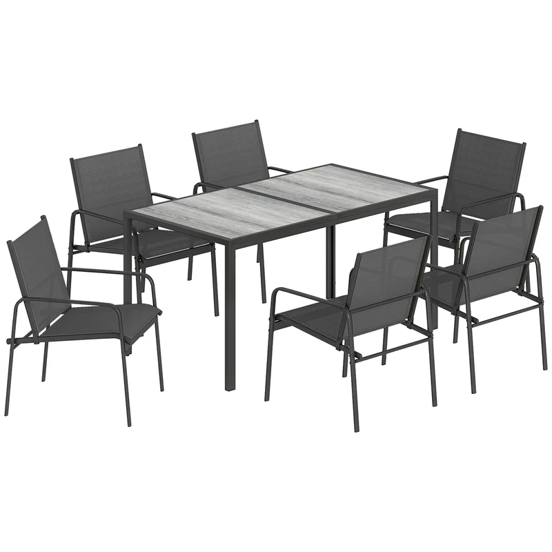 Outsunny Conjunto De Mesa Y Sillas Jardín De 7 Piezas Con Sillas Transpirables
