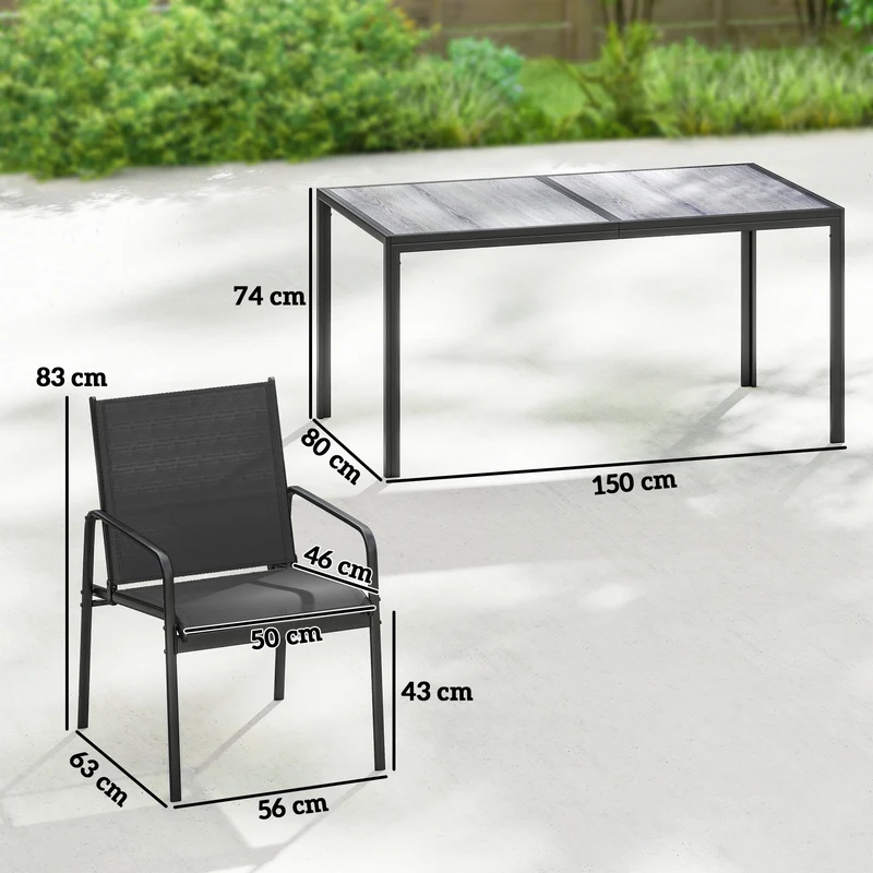 Outsunny Conjunto De Mesa Y Sillas Jardín De 7 Piezas Con Sillas Transpirables