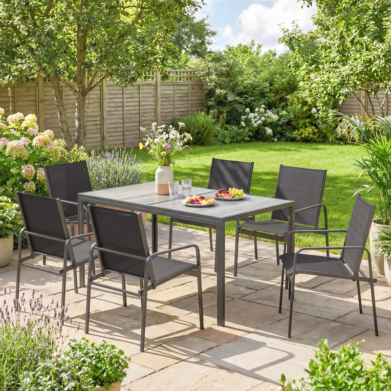 Outsunny Conjunto De Mesa Y Sillas Jardín De 7 Piezas Con Sillas Transpirables