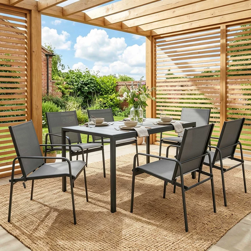 Outsunny Conjunto De Mesa Y Sillas Jardín De 7 Piezas Con Sillas Transpirables