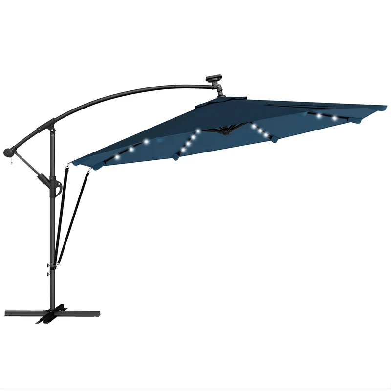 Outsunny Parasol Excéntrico De Aluminio Con Luces Led Base Cruzada Ø345 Cm Azul