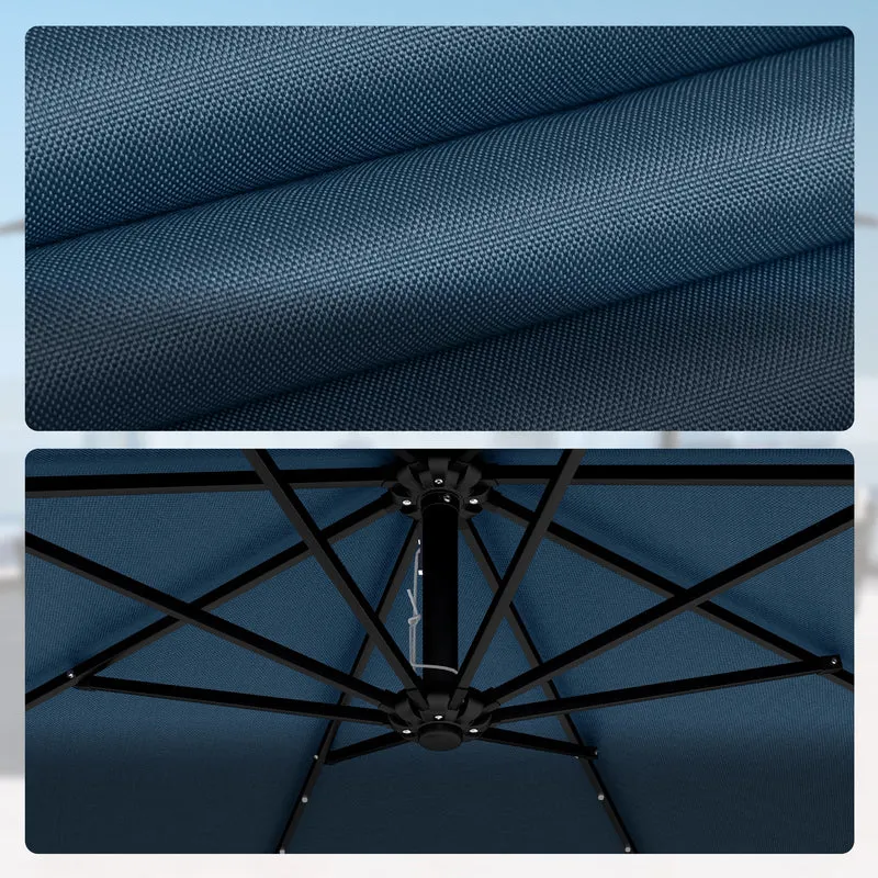 Outsunny Parasol Excéntrico De Aluminio Con Luces Led Base Cruzada Ø345 Cm Azul