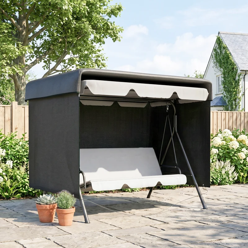 Outsunny Funda Balancín Jardín Con Cremallera 215x155x150 Cm Negro
