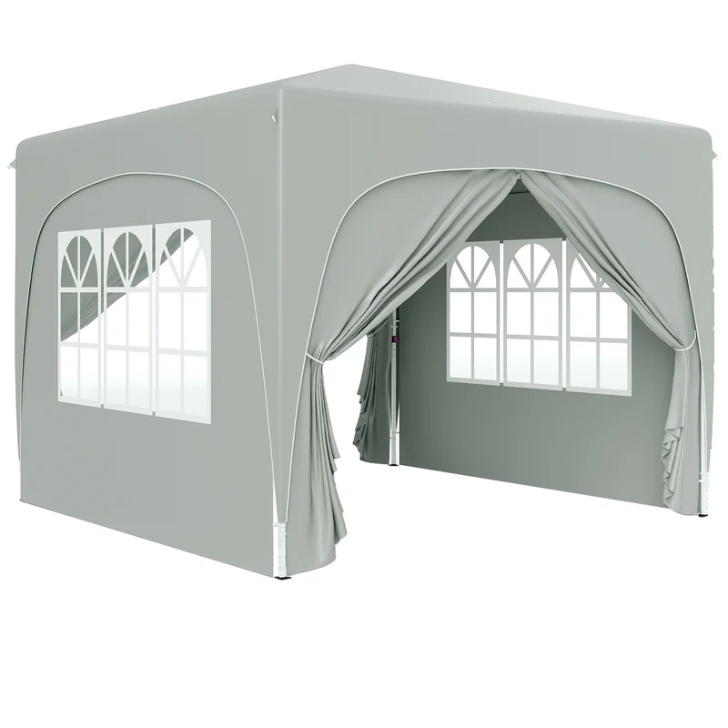 Outsunny Carpa Plegable 3x3 M Con Altura Ajustable 4 Laterales Upf50+ Gris