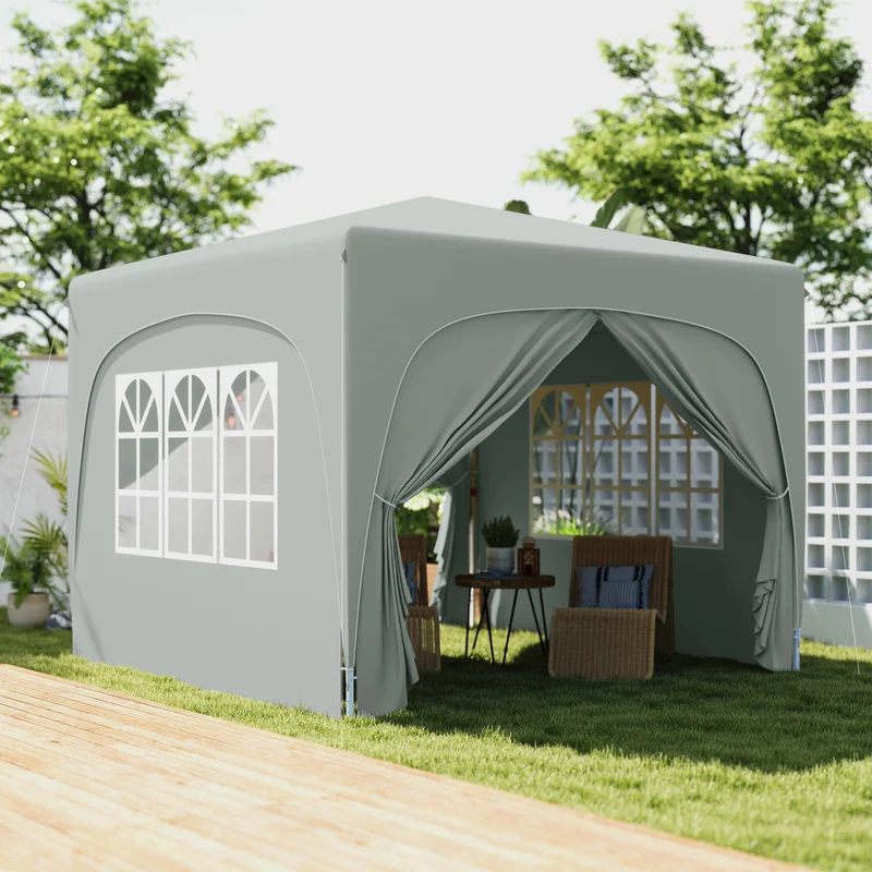 Outsunny Carpa Plegable 3x3 M Con Altura Ajustable 4 Laterales Upf50+ Gris