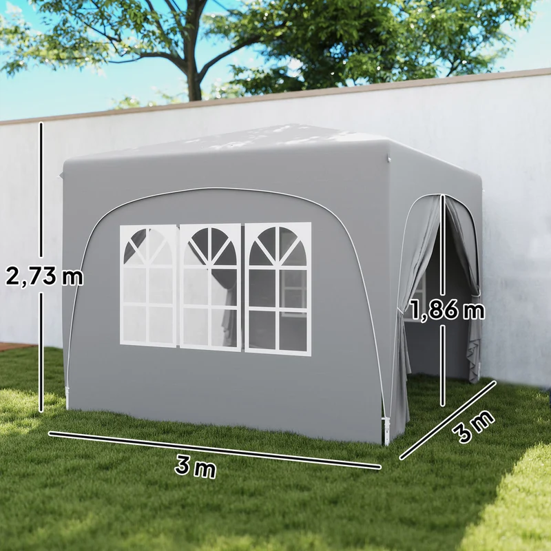 Outsunny Carpa Plegable 3x3 M Con Altura Ajustable 4 Laterales Upf50+ Gris