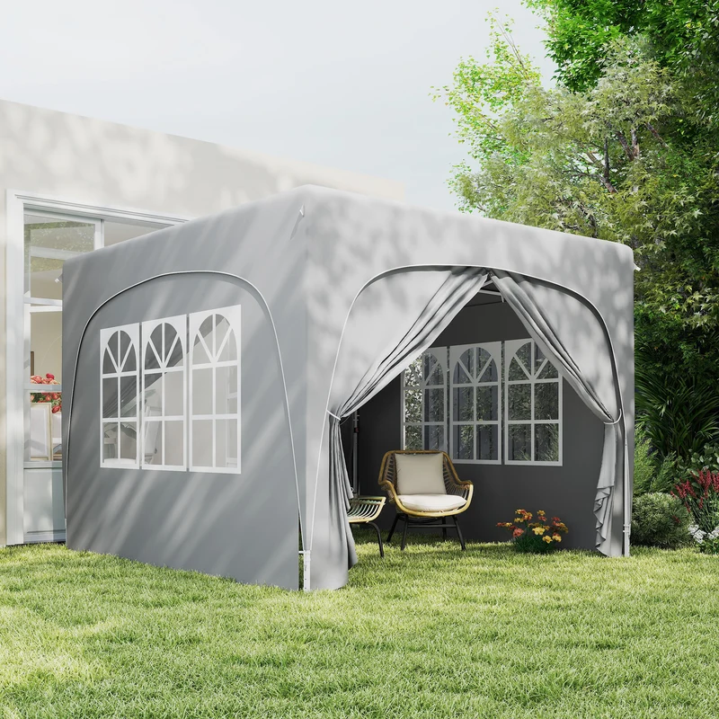 Outsunny Carpa Plegable 3x3 M Con Altura Ajustable 4 Laterales Upf50+ Gris