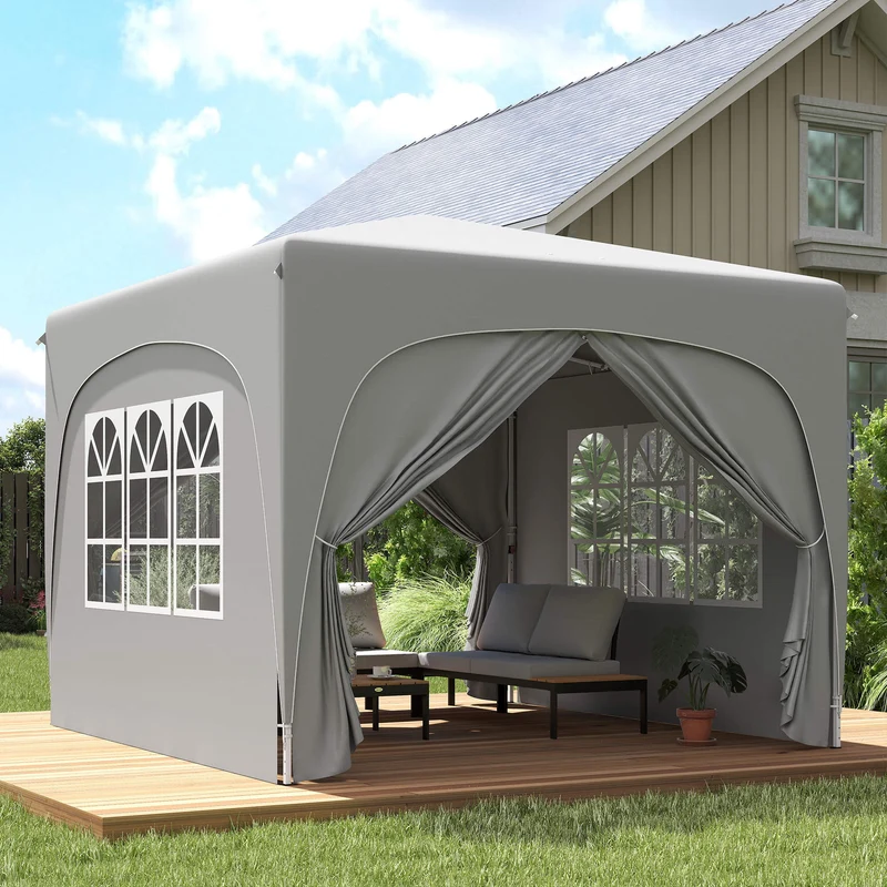 Outsunny Carpa Plegable 3x3 M Con Altura Ajustable 4 Laterales Upf50+ Gris