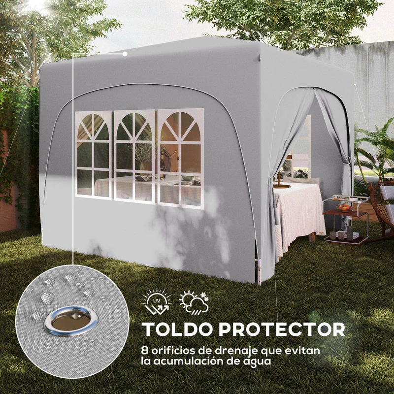 Outsunny Carpa Plegable 3x3 M Con Altura Ajustable 4 Laterales Upf50+ Gris