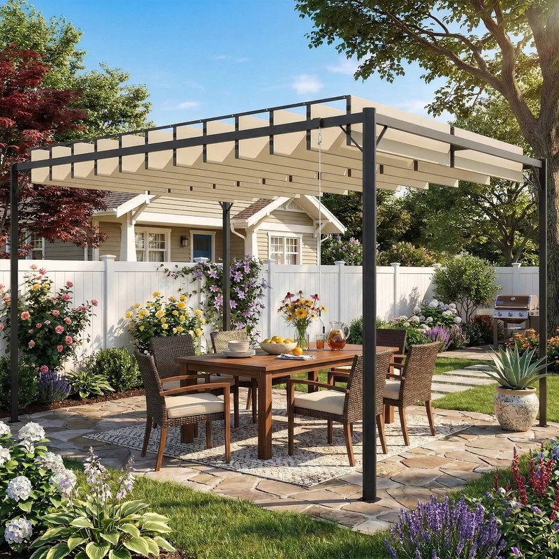 Outsunny Pérgola De Jardín 3x4 M Con Techo De Lamas Orientables Upf50+ Crema